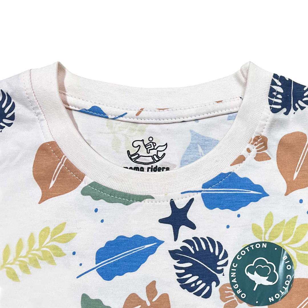 Tropical Print Round Neck T-shirt With Pastel Green Shorts